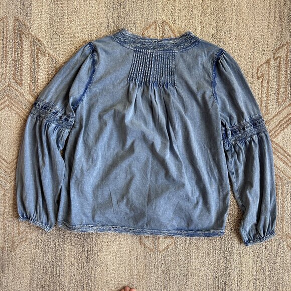 Sundance Cotton Boho Peasant Blouse Prairie Romantic Indigo Blue Women L - Picture 13 of 14